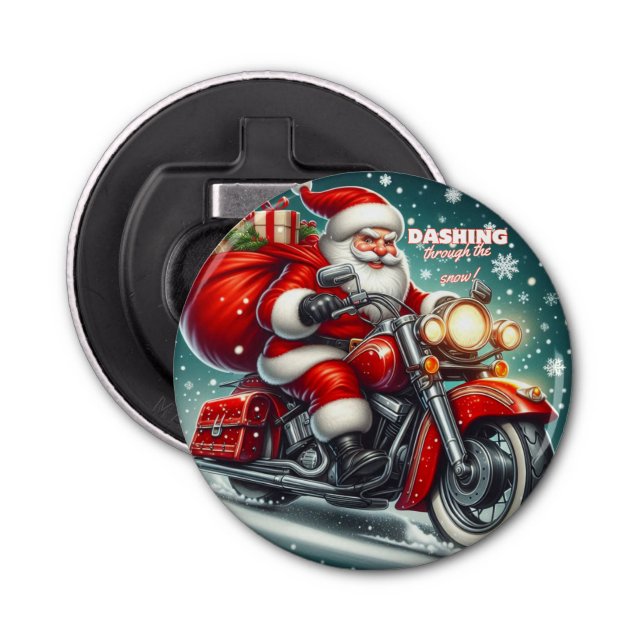 Santa on a motorcycle bottle opener (Front)