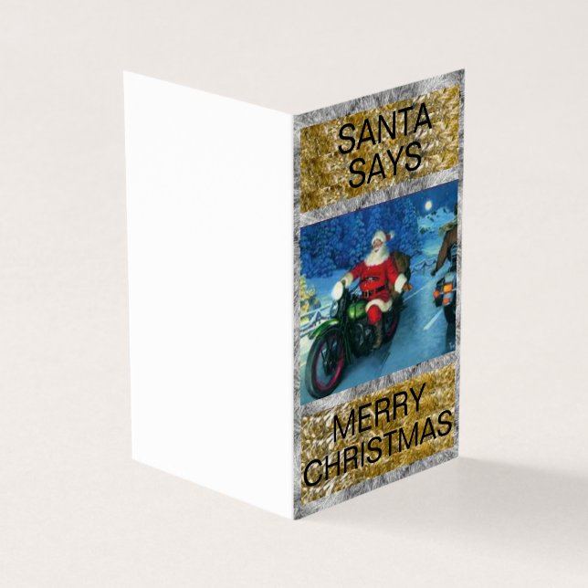 Santa on a Motorcycle Christmas Card (Outside)