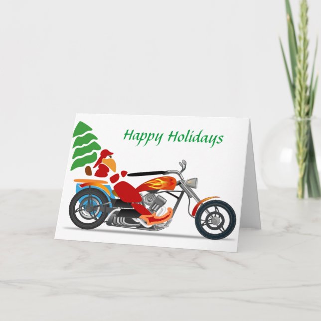 Santa on a Motorcycle Christmas Card (Front)
