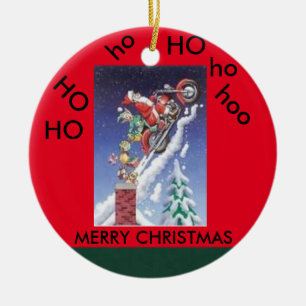 Santa on a motorcycle christmas circle ornament