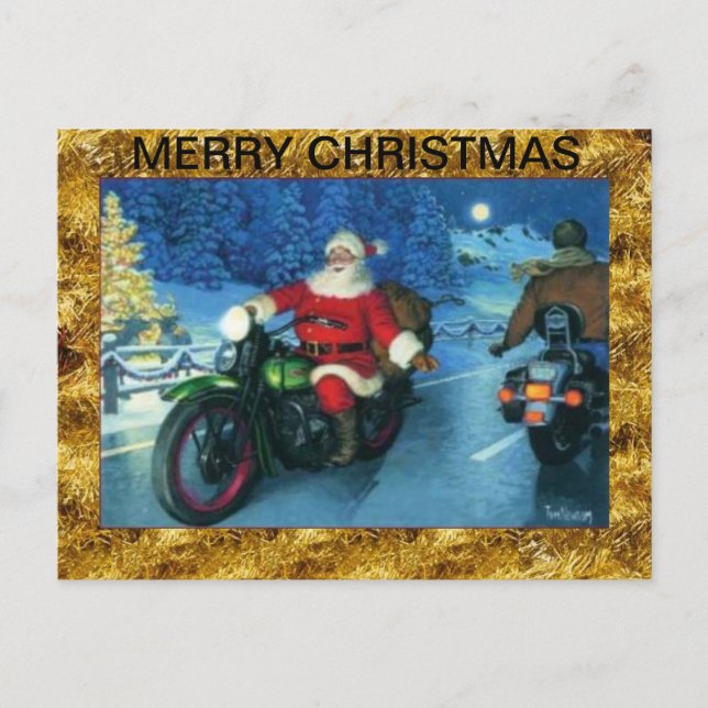 Santa on a Motorcycle Christmas Post Card (Front)