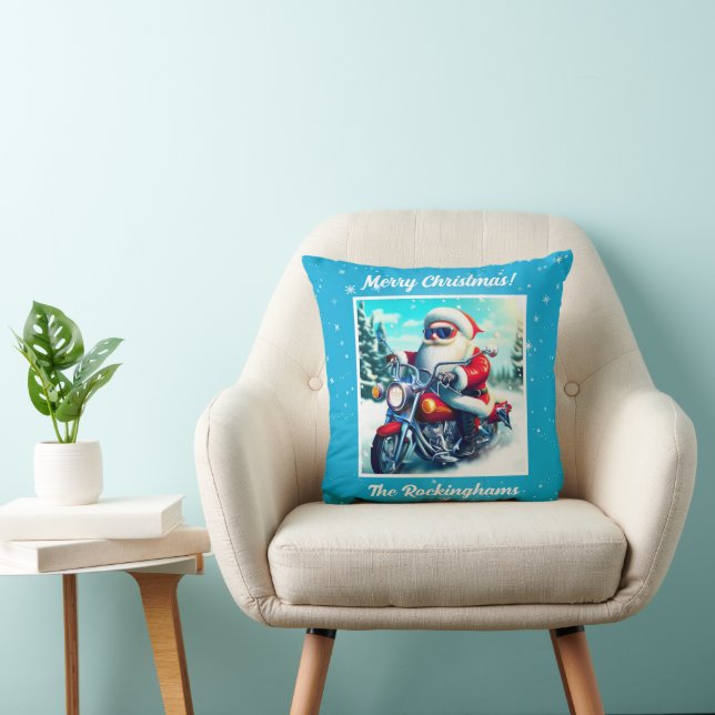 Santa on a Motorcycle in the Snow Cushion (Chair)