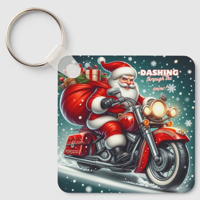 Santa on a motorcycle key ring (Front)