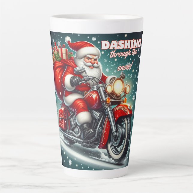 Santa on a motorcycle latte mug (Front)