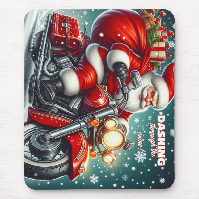 Santa on a motorcycle mouse mat (Front)