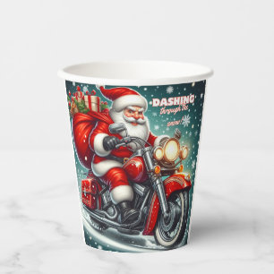 Santa on a motorcycle paper cups