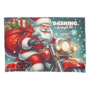 Santa on a motorcycle pillowcase