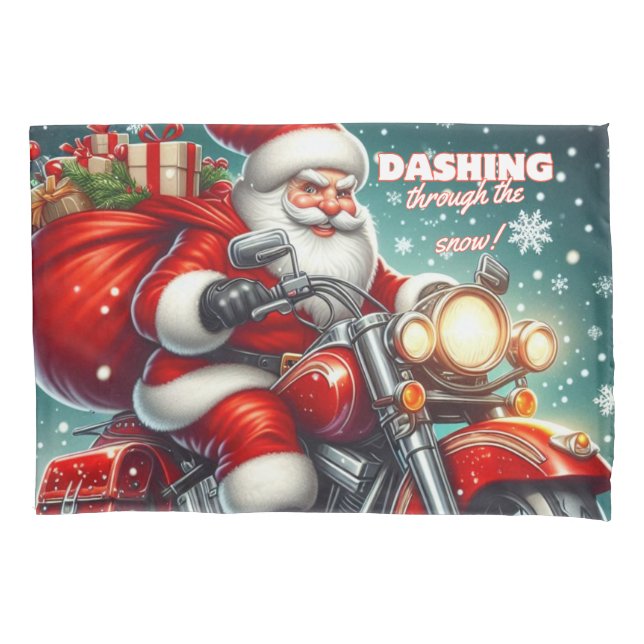 Santa on a motorcycle pillowcase (Front)
