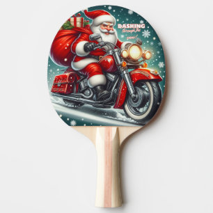 Santa on a motorcycle ping pong paddle