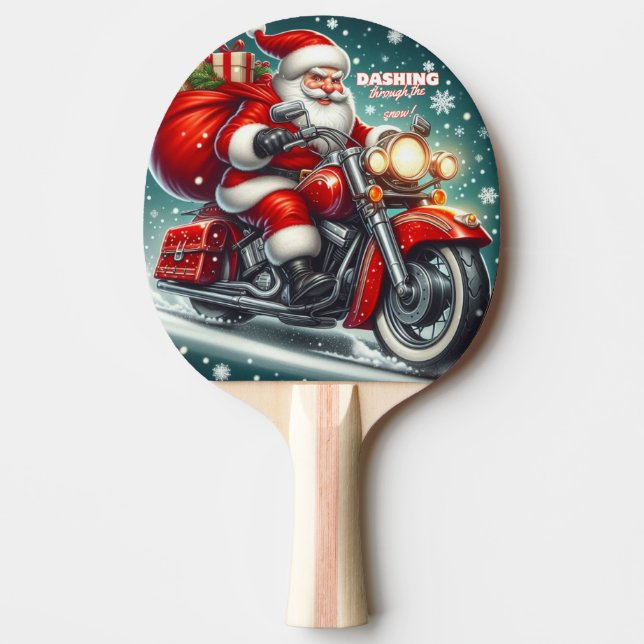 Santa on a motorcycle ping pong paddle (Front)
