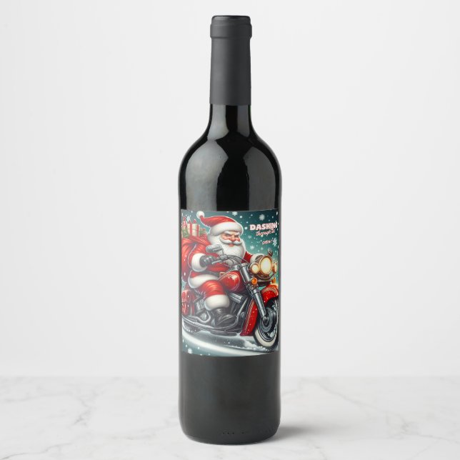 Santa on a motorcycle wine label (Front)