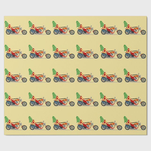 Santa on a Motorcycle Wrapping Paper (Seam)