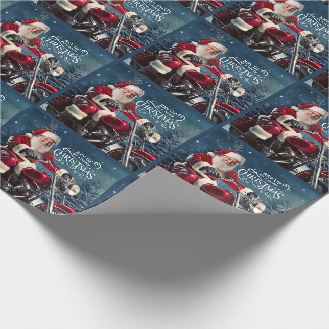 Santa on a Motorcyle Rev Up for a Merry Christmas Wrapping Paper (Corner)