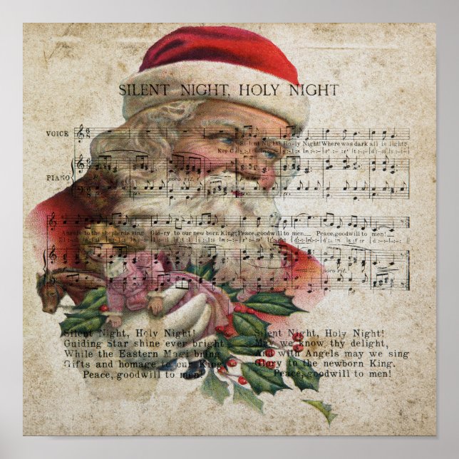 Santa on a music background with toys poster (Front)