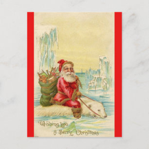 Santa on a Polar Bear Holiday Postcard