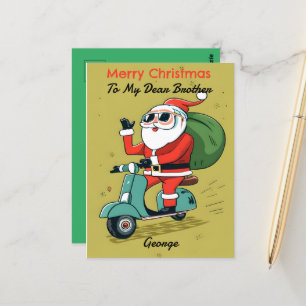 Santa on a Scooter With Sunglasses and X-Mas Gifts Postcard