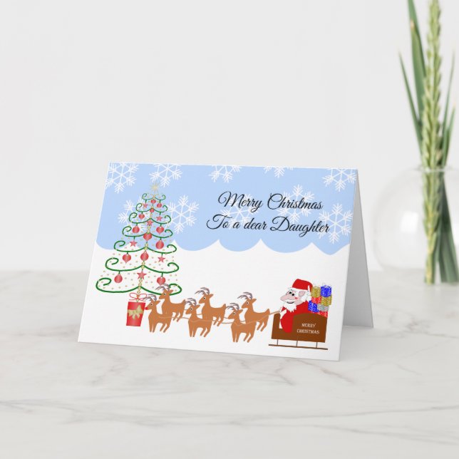 Santa On A Sleigh Design Daughter Christmas Holiday Card (Front)