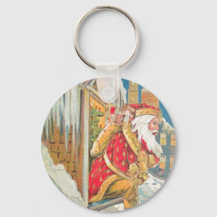 Santa on a Snowy Roof Key Ring