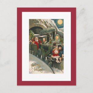 Santa on a Train Vintage Christmas Postcard