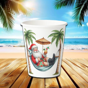 Santa on a Tropical Island Christmas Paper Cups