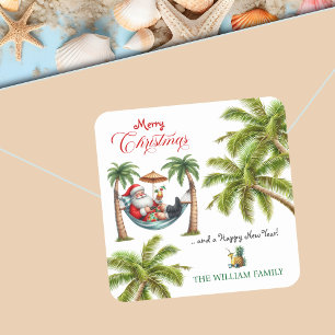 Santa on a Tropical Island Christmas Square Sticker