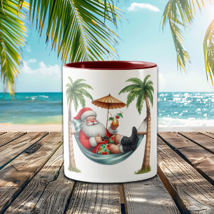 Santa on a Tropical Island Christmas Two-Tone Coffee Mug