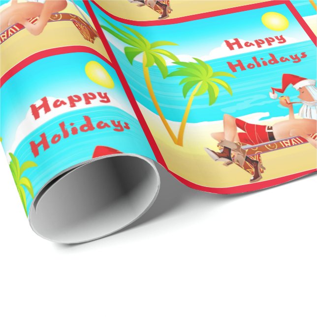 Santa On Beach Christmas Wrapping Paper (Roll Corner)