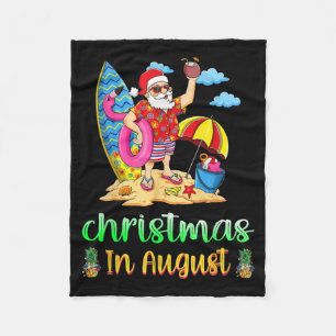 Santa On Beach Funny Christmas In August Summer Fleece Blanket