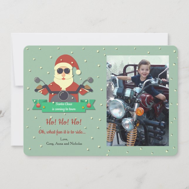 Santa on Bike Photo Holiday Card (Front)