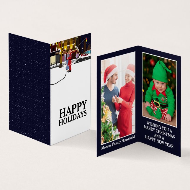 Santa On Broadway, Family Photo Christmas Card (Inside and Outside)