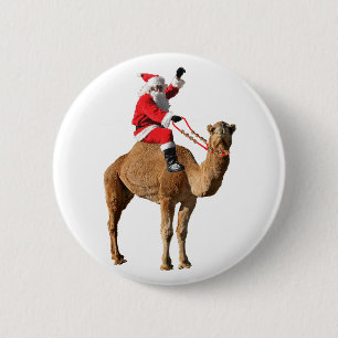 Santa On Camel Christmas 6 Cm Round Badge