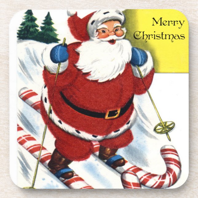 Santa on Candy Cane Skiis Set of Cork Coasters (Front)