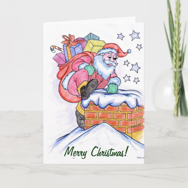 Santa on Chimney Christmas Card (Front)