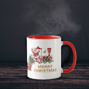 Santa on Christmas Candy Red Train With Letters Mug