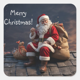 Santa on Christmas Eve Square Sticker