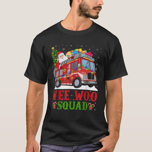 Santa On Fire Truck Funny Christmas Firefighter Ug T-Shirt (Front)