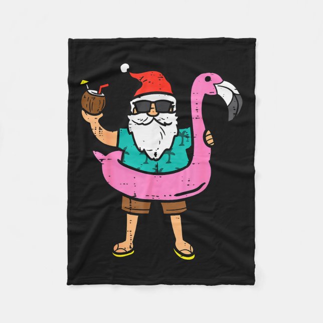 Santa On Flamingo Floatie Cute Christmas In July X Fleece Blanket (Front)