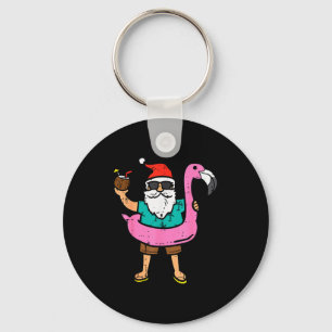 Santa On Flamingo Floatie Cute Christmas In July X Key Ring