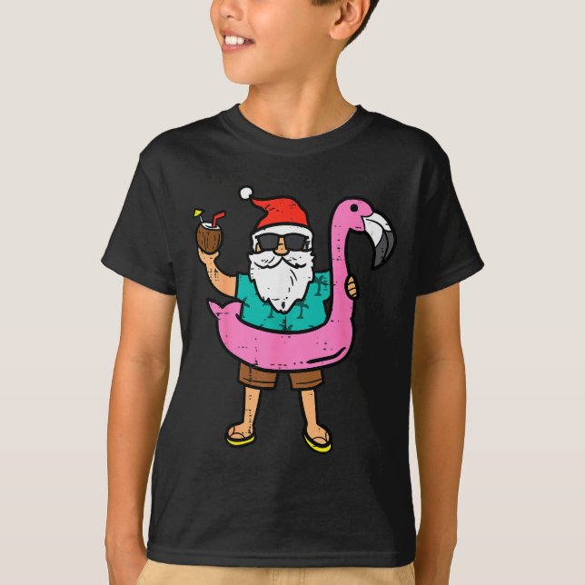 Santa On Flamingo Floatie Cute Christmas In July X T-Shirt (Front)
