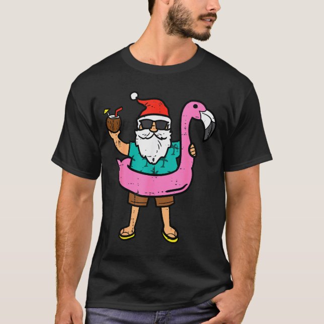 Santa On Flamingo Floatie Cute Christmas In July X T-Shirt (Front)
