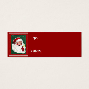 Santa on green background with red gift tags