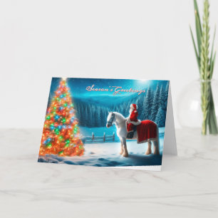 Santa on His Horse Admiring a Christmas Tree Card