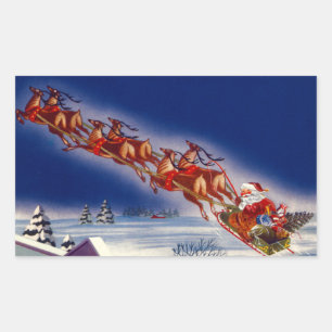 Santa on his Sleigh Rectangular Sticker