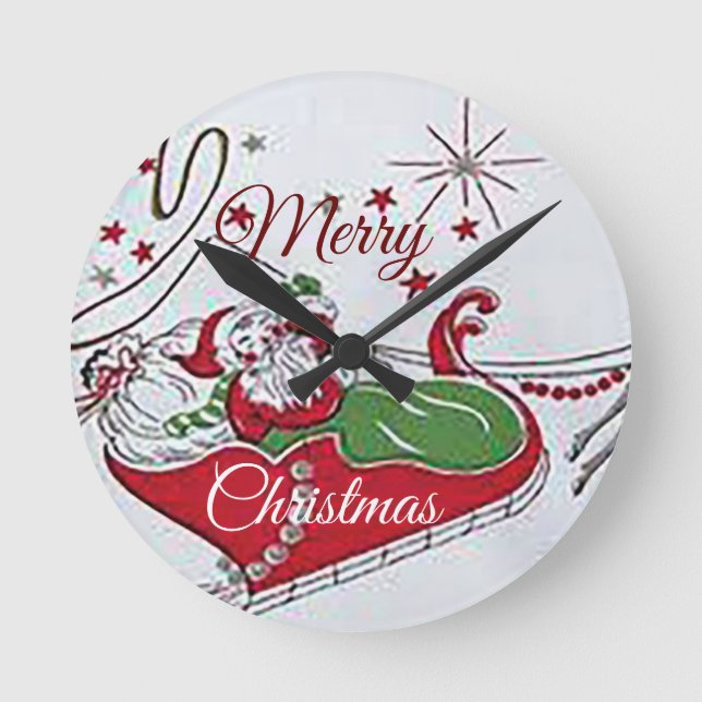 “Santa on His Sleigh” Round Acrylic Wall Clock (Front)