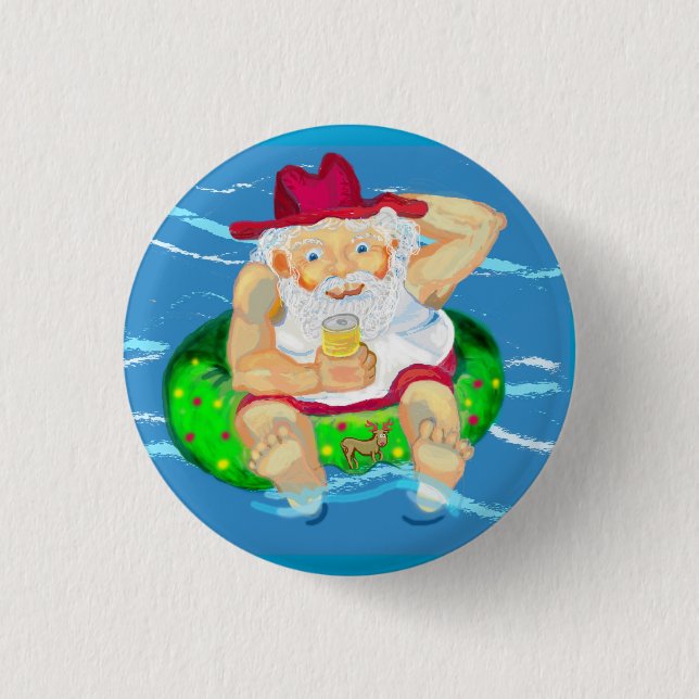 Santa on holidays 3 cm round badge (Front)