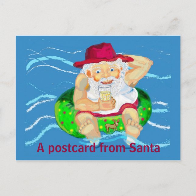 Santa on holidays holiday postcard (Front)