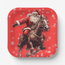 Santa on Horse Christmas plates