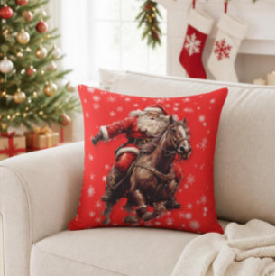 Santa on Horse Throw Pillow