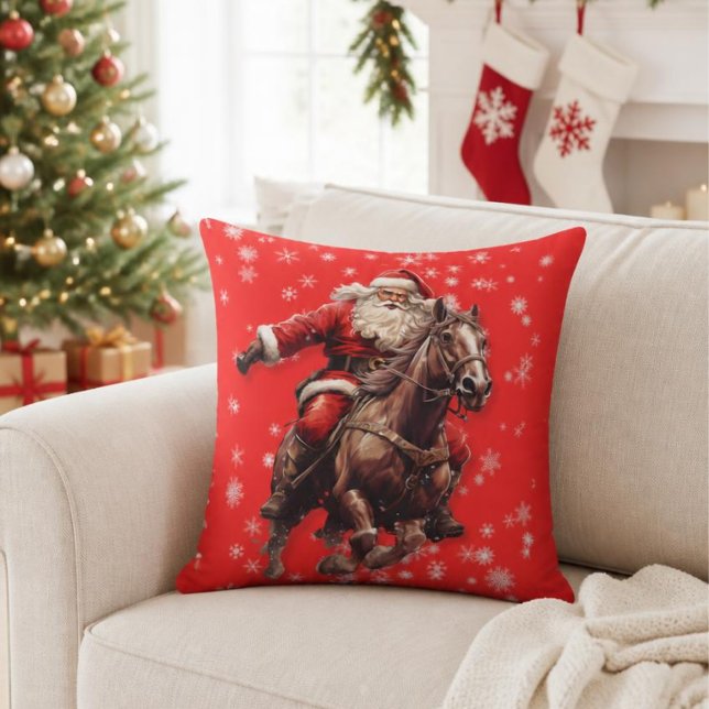 Santa on Horse Throw Pillow (Creator Uploaded)