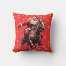 Santa on Horse Throw Pillow